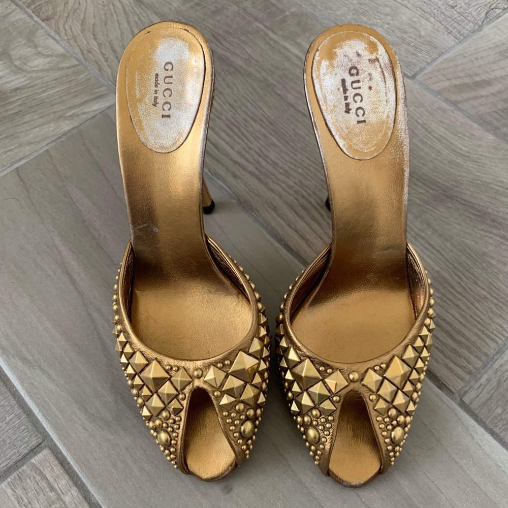 Gucci Tom Ford Gold studded slide heels